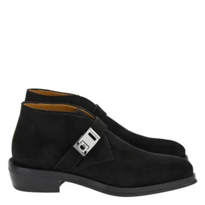 Ferragamo Suede Gancini Strap Ankle Boots In Black