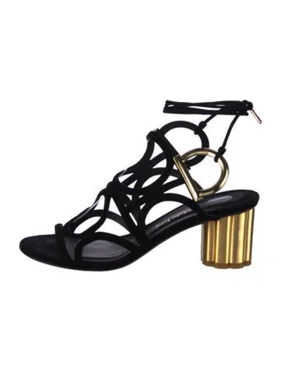 Pre-owned Ferragamo Suede Gladiator Sandals In Black