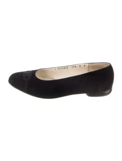 Pre-owned Ferragamo Suede Graphic Print Ballet Flats In Black