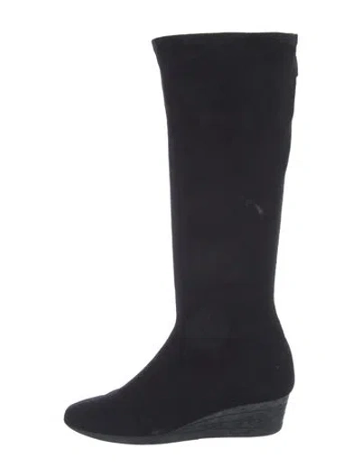 Pre-owned Ferragamo Suede Grosgrain Trim Boots In Black