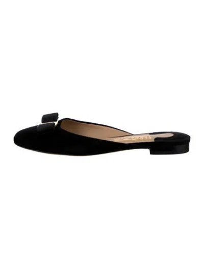 Pre-owned Ferragamo Suede Grosgrain Trim Mules In Black