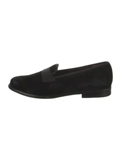 Pre-owned Ferragamo Suede Grosgrain Trim Slippers In Black