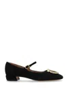 Ferragamo Leather Ballerinas With Square Toe And Adjustable Strap Closure In Black