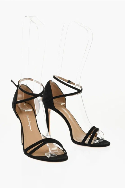 Ferragamo Suede Ines Sandals With Stiletto Heel 10.5cm In Black