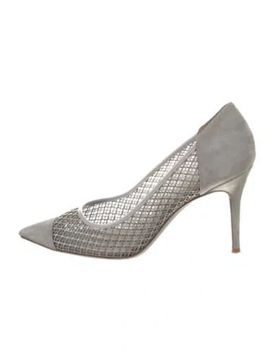 Pre-owned Ferragamo Suede Lace Pattern Pumps In Gray