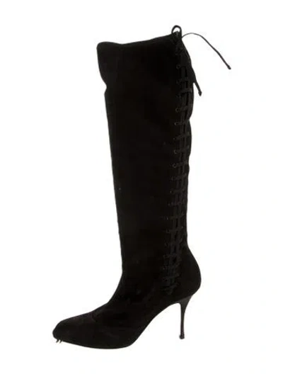 Pre-owned Ferragamo Suede Lace-up Boots In Black