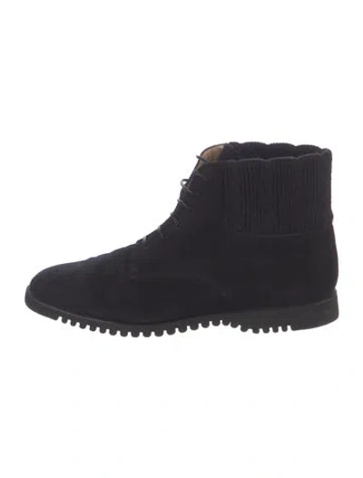 Pre-owned Ferragamo Suede Lace-up Boots In Black