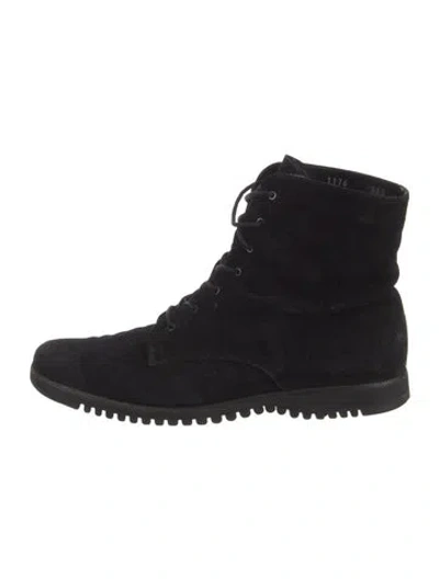 Pre-owned Ferragamo Suede Lace-up Boots In Black