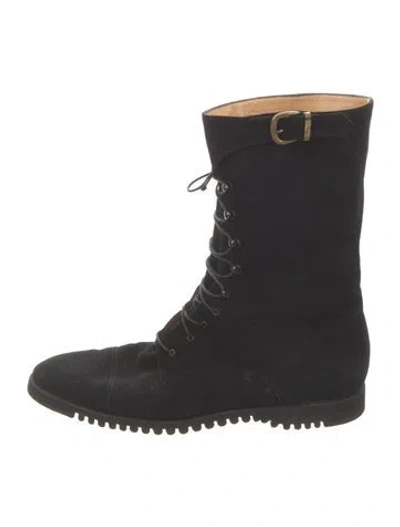 Pre-owned Ferragamo Suede Lace-up Boots In Black