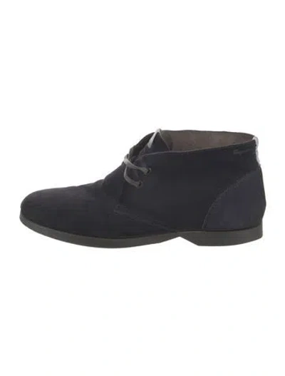 Pre-owned Ferragamo Suede Lace-up Boots In Blue