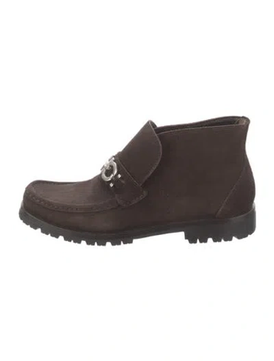 Pre-owned Ferragamo Suede Lace-up Boots In Brown