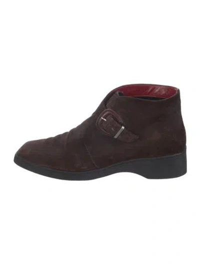 Pre-owned Ferragamo Suede Lace-up Boots In Brown