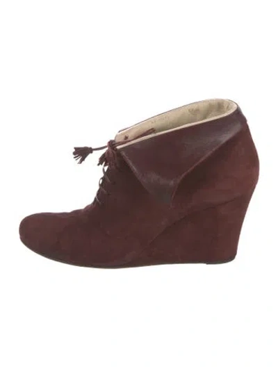 Pre-owned Ferragamo Suede Lace-up Boots In Burgundy