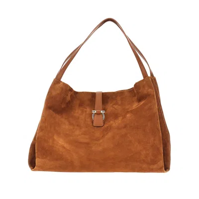 Ferragamo Suede Leather Large ' Mia' Tote Bag In Brown
