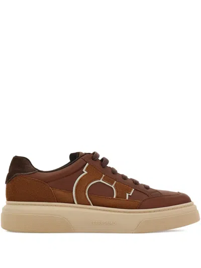 Ferragamo Suede Leather Sneakers In Brown