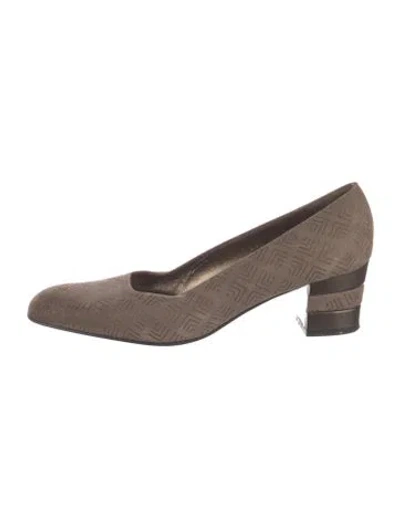 Pre-owned Ferragamo Suede Leather Trim Embellishment Flats In Brown