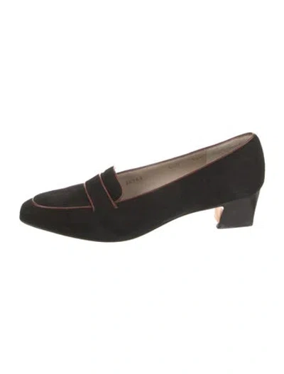 Pre-owned Ferragamo Suede Leather Trim Embellishment Loafers In Black
