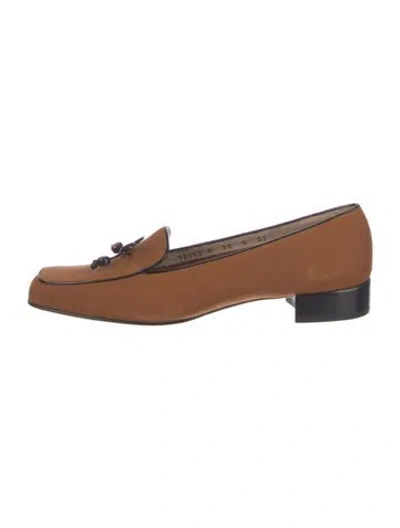 Pre-owned Ferragamo Suede Leather Trim Embellishment Loafers In Brown