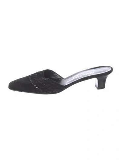 Pre-owned Ferragamo Suede Leather Trim Embellishment Mules In Black