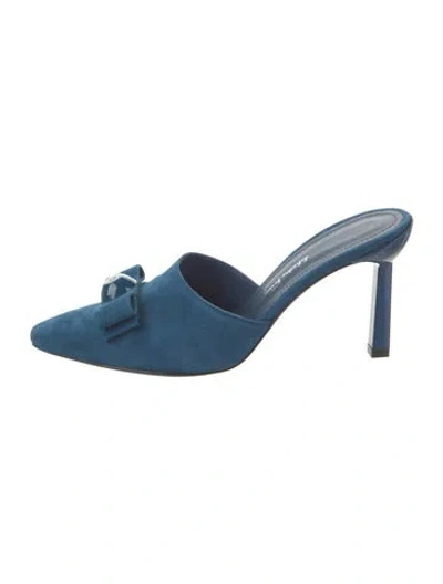 Pre-owned Ferragamo Suede Leather Trim Embellishment Mules In Blue