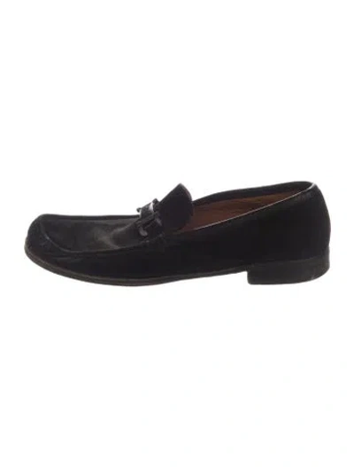Pre-owned Ferragamo Suede Loafers In Black/blue
