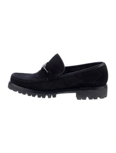 Pre-owned Ferragamo Suede Loafers In Black/blue