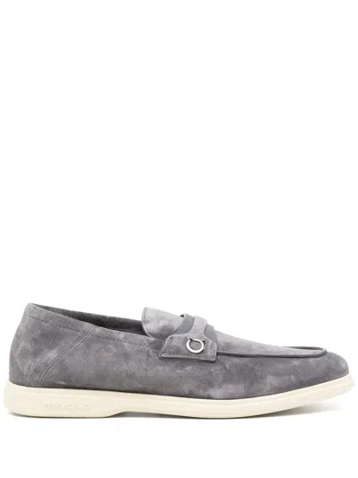 Ferragamo Suede Loafers In Grey