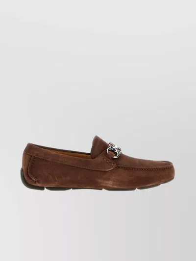 FERRAGAMO SUEDE LOAFERS METAL BIT DETAIL