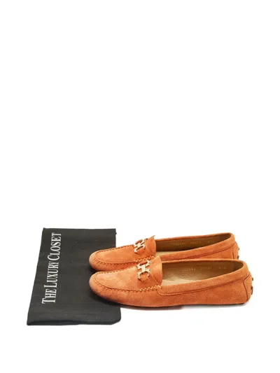 Pre-owned Ferragamo Suede Loafers In Orange