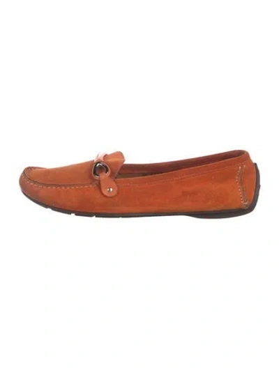 Pre-owned Ferragamo Suede Loafers In Orange
