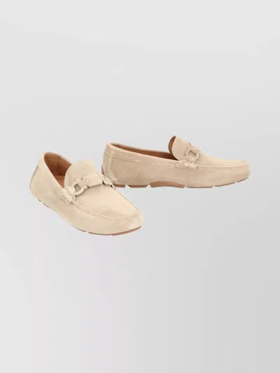 Ferragamo Suede Loafers With Round Toeline And Stitched Detailing In Neutral