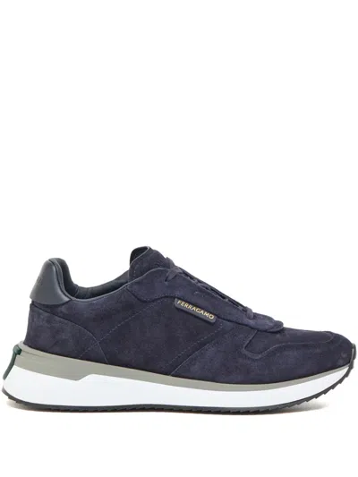 Ferragamo Suede Low-top Sneakers In Blue