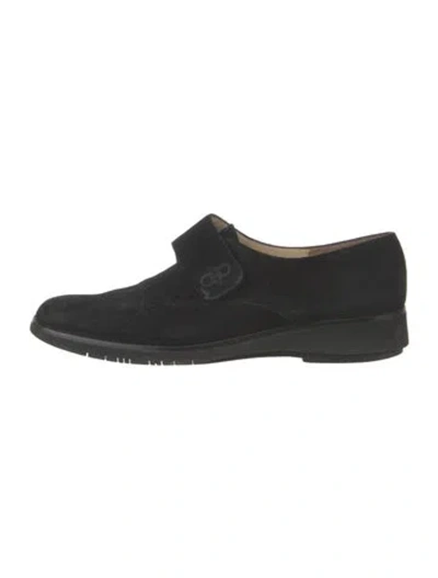 Pre-owned Ferragamo Suede Mary Jane Flats In Black