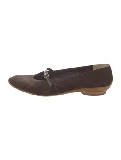 Pre-owned Ferragamo Suede Mary Jane Flats In Brown