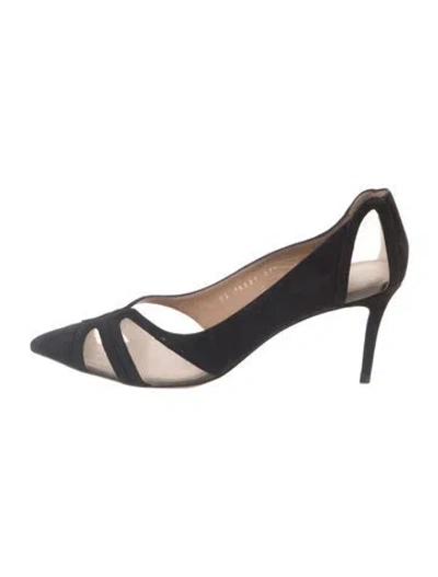 Pre-owned Ferragamo Suede Mesh Accents Pumps In Black
