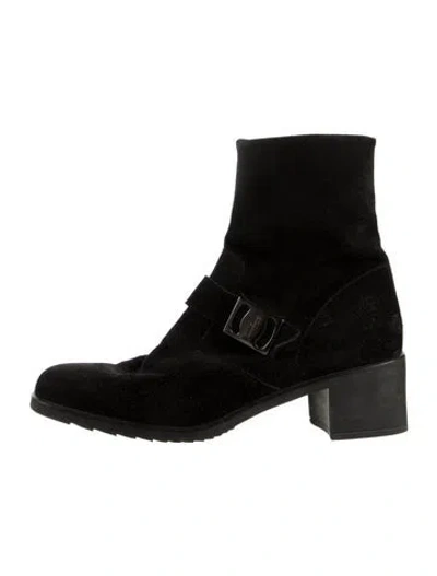Pre-owned Ferragamo Suede Moto Boots In Black