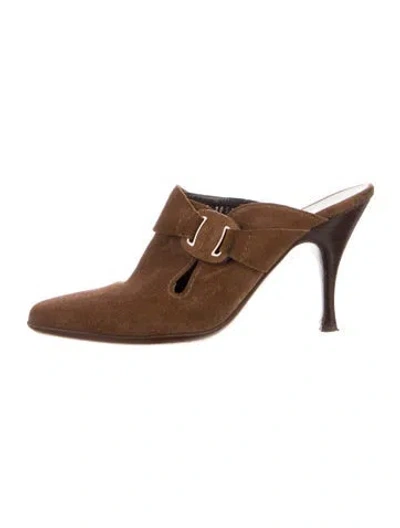 Pre-owned Ferragamo Suede Mules In Brown