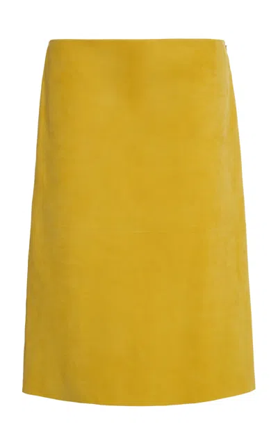 Ferragamo Suede Nubuck Midi Skirt In Yellow