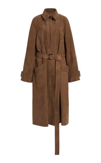 Ferragamo Suede Nubuck Single-breasted Coat In Brown