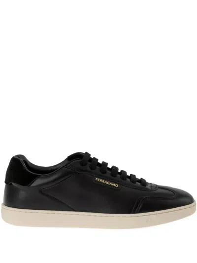 Ferragamo Suede-panel Leather Sneakers In Black