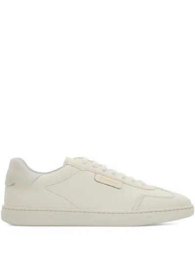 Ferragamo Suede-panelled Leather Sneakers In White