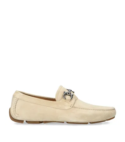 Ferragamo Suede Parigi Gancho Driving Shoes In Beige