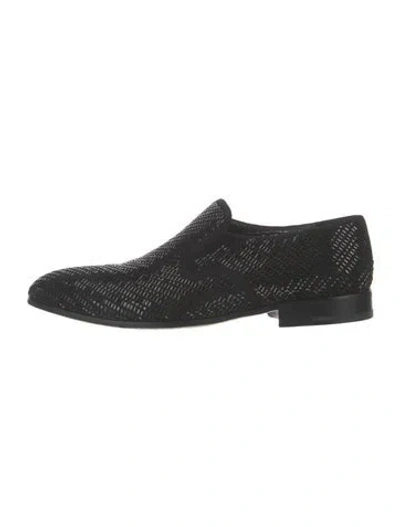 Pre-owned Ferragamo Suede Patterned Loafers In Black