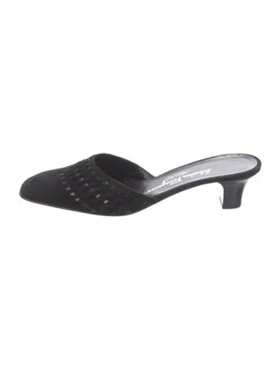 Pre-owned Ferragamo Suede Patterned Mules In Black