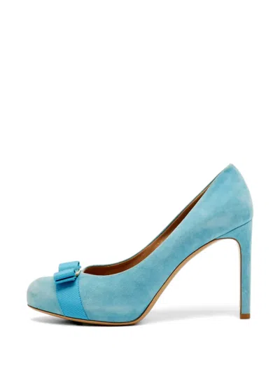Pre-owned Ferragamo Suede Platform Pumps In Blue