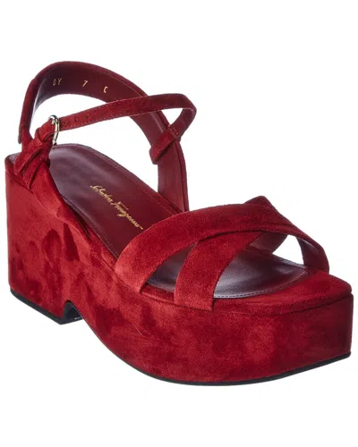 Ferragamo Suede Platform Sandal In Red