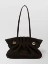 Ferragamo Suede Pleated Shoulder Bag With Metal Hardware