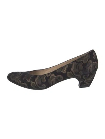 Pre-owned Ferragamo Suede Printed Flats In Black