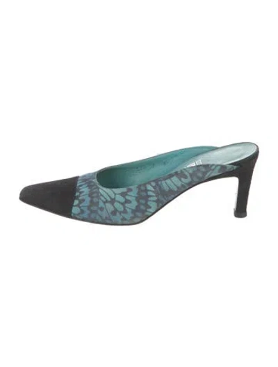 Pre-owned Ferragamo Suede Printed Slides In Blue