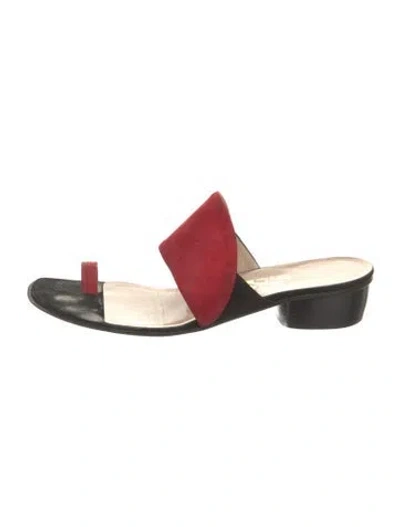 Pre-owned Ferragamo Suede Printed Slides In Red